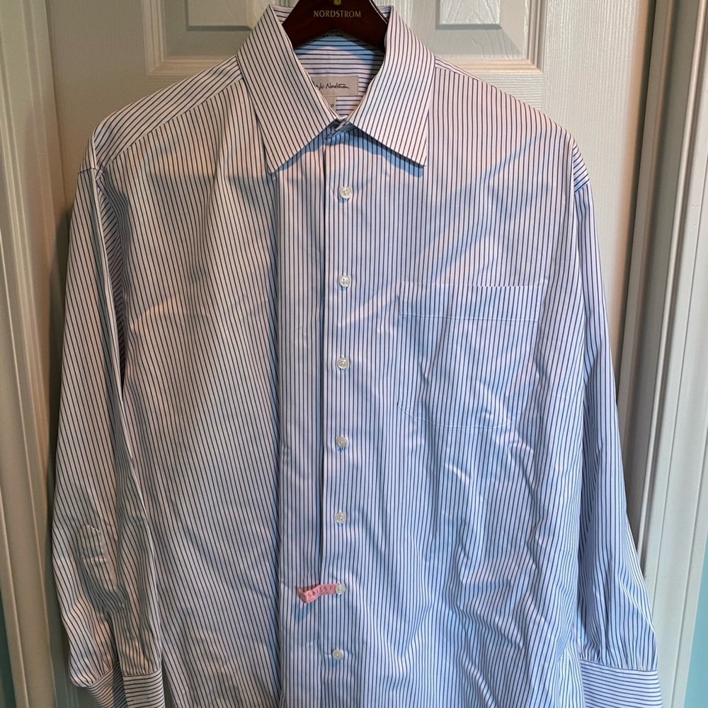 John W. Nordstrom Blue Striped Button Down Dress Shirt Men's 16 ½-33